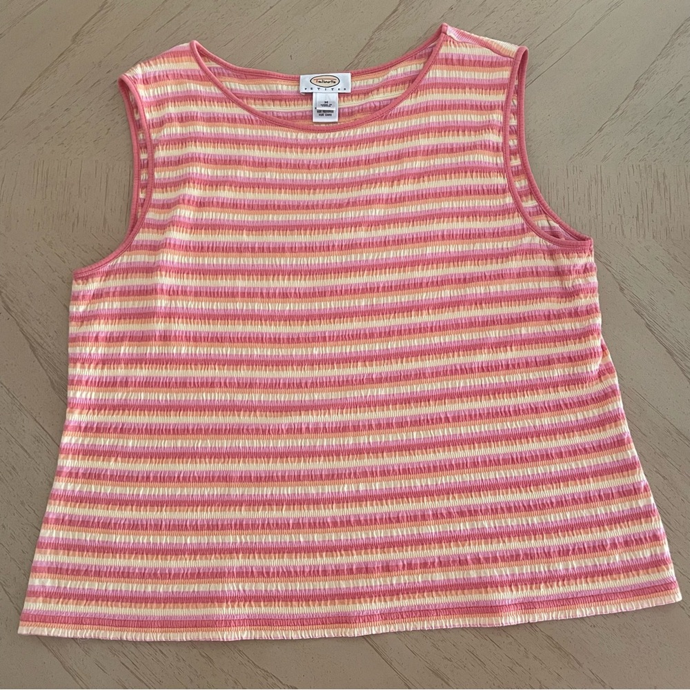 Talbots Petites Striped Crinkle Tank Top – Size M Petite Y2k vintage